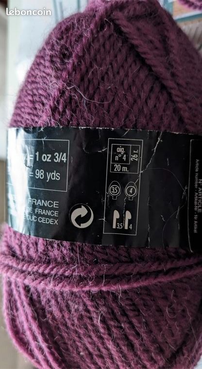 🌼🪴lot 2 anciennes pelotes Bergère de France Sport -Couleur prune-51%laine et 49% Acrylique-Aiguilles adaptées N° 4 ou crochet N° 3,5 ou 4 (cf, photos) (image 17)