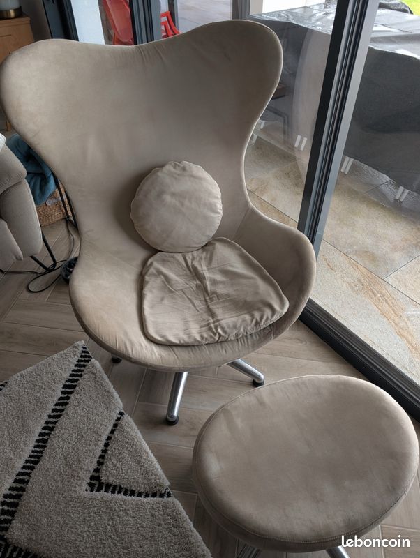 Fauteuil design œuf ou « Egg Chair » + repose pied (image 2)