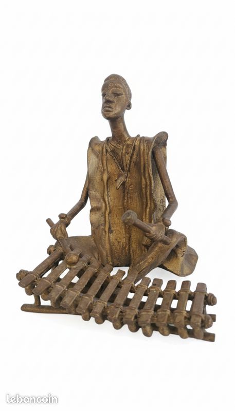 Statuette Bronze Africaine - Musicien Balafon - Art Ethnique 21 cm (image 1)