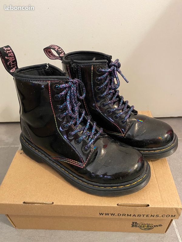 Bottes à Lacets En Cuir Arc-en-ciel Pour Enfants Dr Martens Junior 1460 Noir