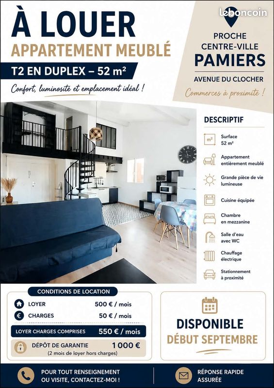 Appartement 2 pièces 52 m² · à Pamiers · 52 m² · 550 €