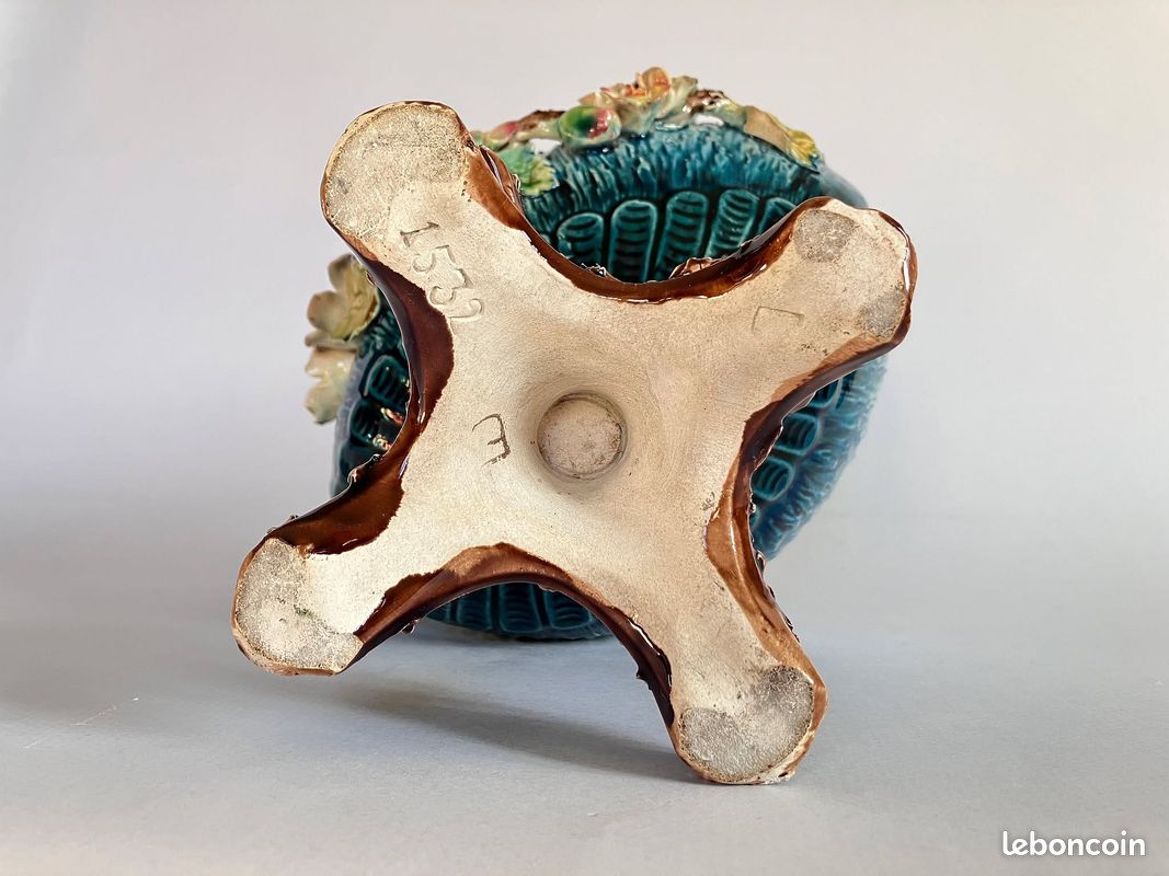 Jardinière Centre De Table Barbotine Majolica Massier – Faïence Rare