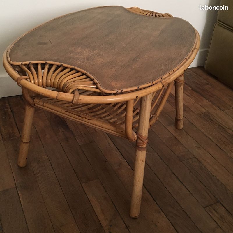Table basse en bambou et osier 1950's par Janine Abraham (image 1)