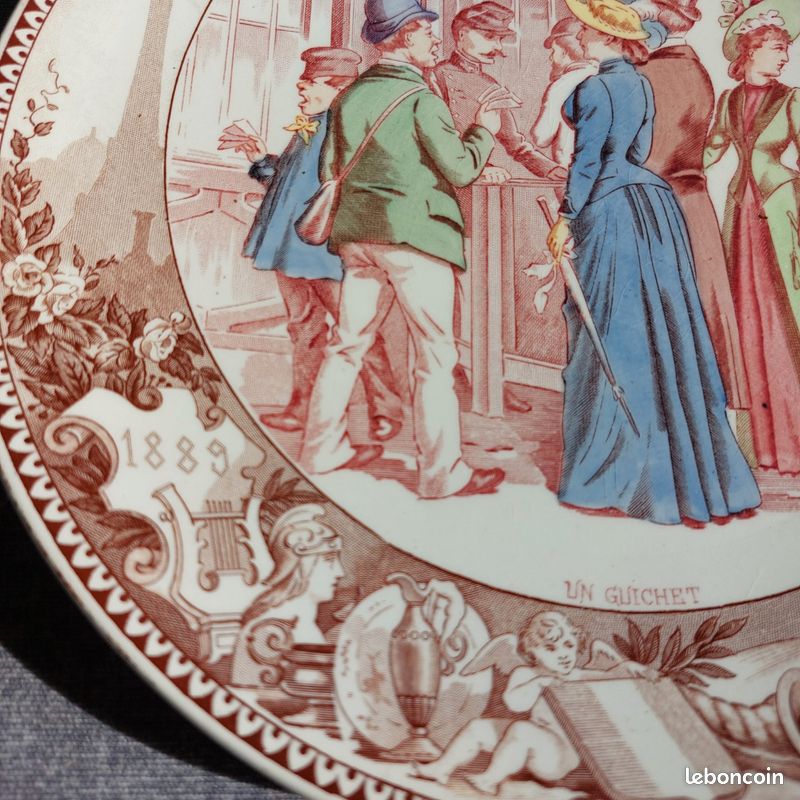 Ancienne assiette en faïence de Sarreguemines exposition universelle de Paris 1889 (image 3)