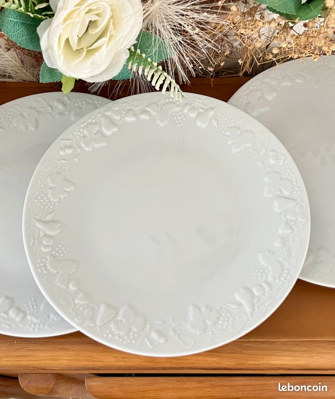 🌺🌸 White Collection - Lot n° 2602 - 6 Assiettes plates "California" - Deshoulières - Limoges 🇫🇷 (image 6)