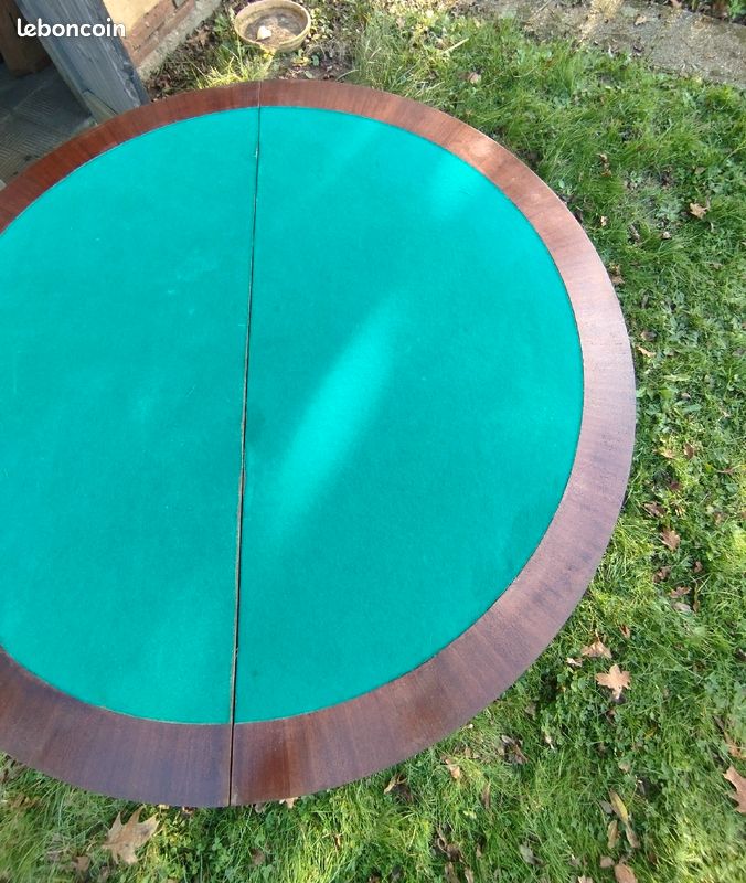 Ancienne table de jeux pliante en bois ronde demie lune (image 4)