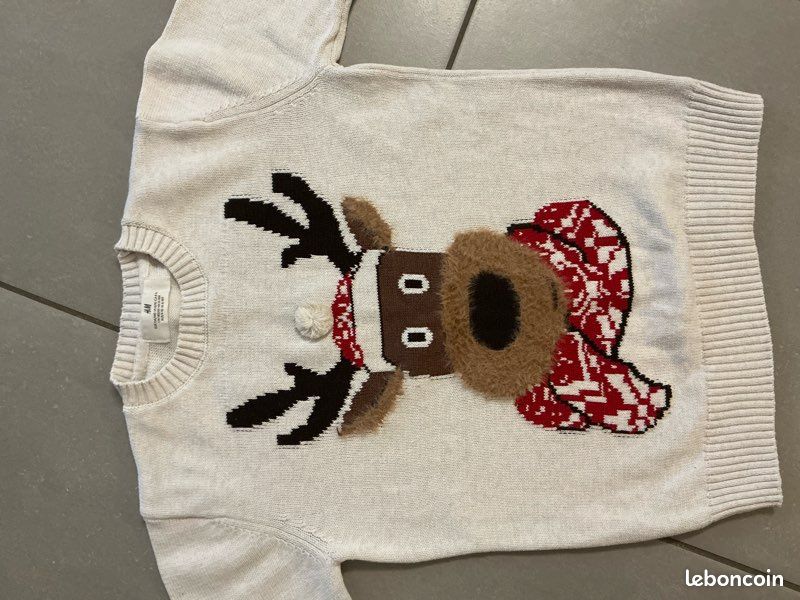 Pull beige H&M 8-10 ans cerf écharpe bonnet hiver Noël CAO74 (image 10)