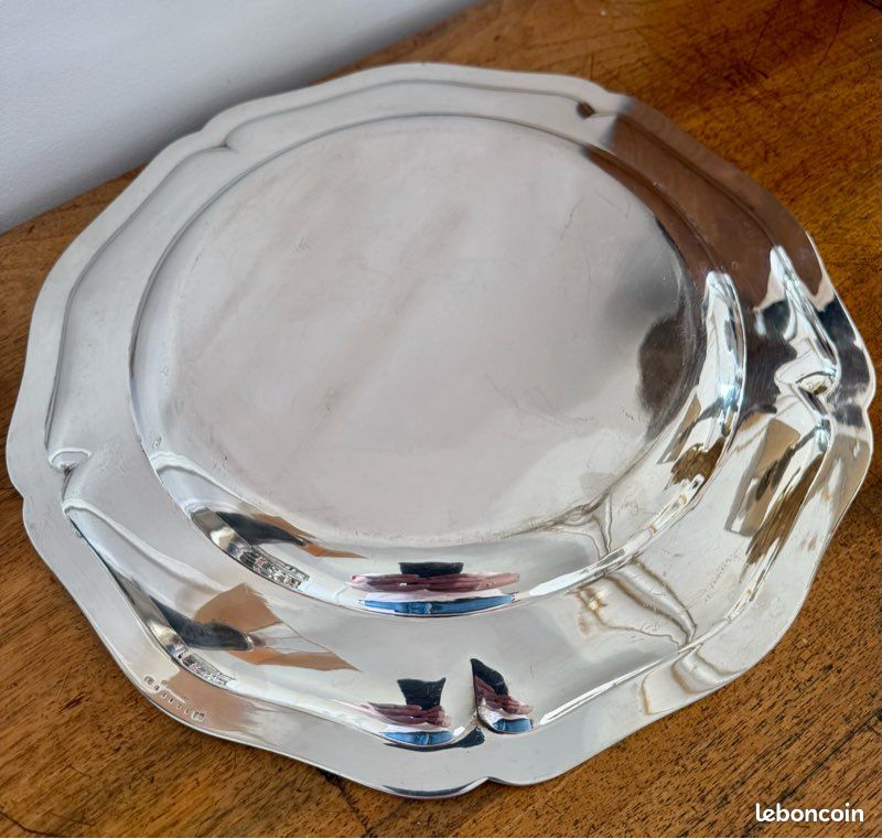 Grand Plat Rond En Métal Argenté - Déco Ou Service, état Occasion