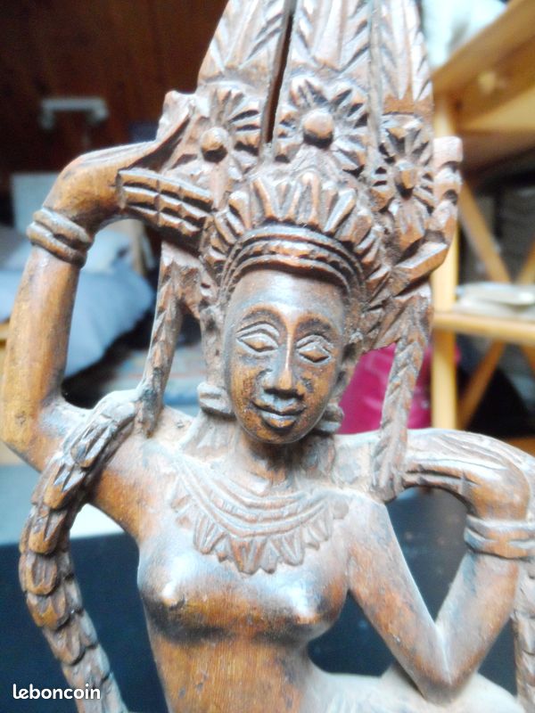 Statue Ancienne En Bois - Divinité Hindoue Ou Bouddhiste, Période 1900-1949, Style Années 40-60