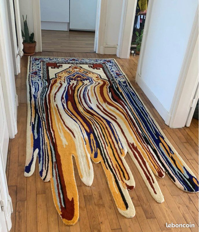 Tapis De Chambre Ancien - Décor Géométrique - XXe Siècle - Usure D'usage