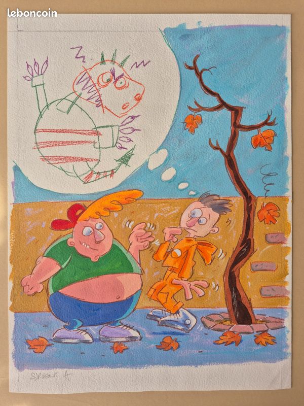 Dessin original de Alain Sirvent - illustration cour d'école / BD (image 1)