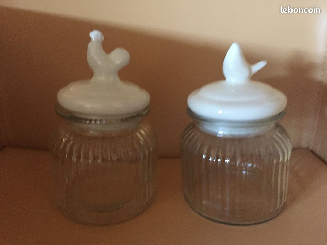 Bonbonnières en verre avec couvercle figurine coq et oiseau en céramique (image 5)