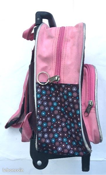 Petit cartable / sac à dos rose violet girly fée oiseau chat lecture, à roulettes & tige extensible (image 6)