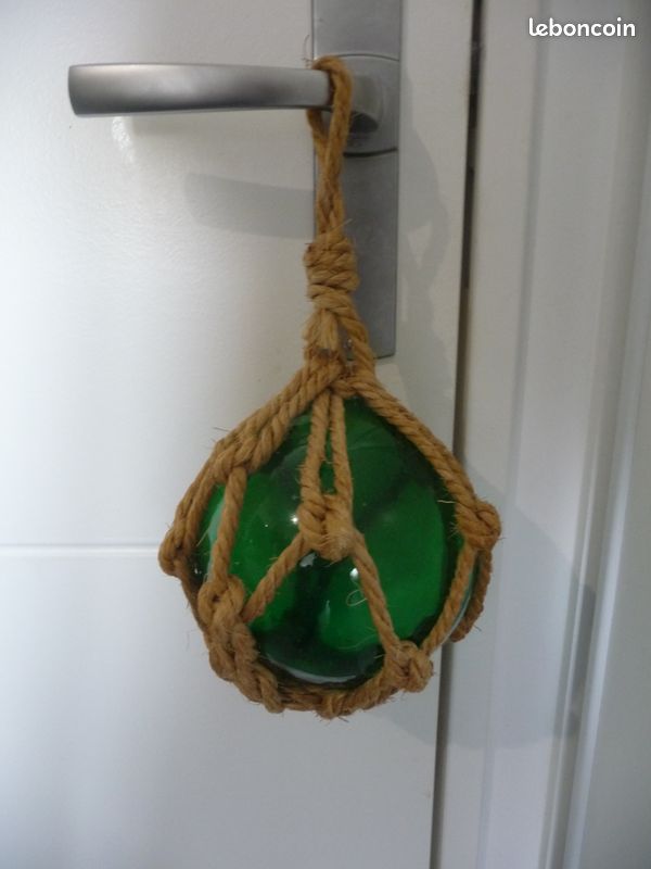 ANCIEN FLOTTEUR BOULE en verre vert bouée mer marine pêche chalut globe déco
