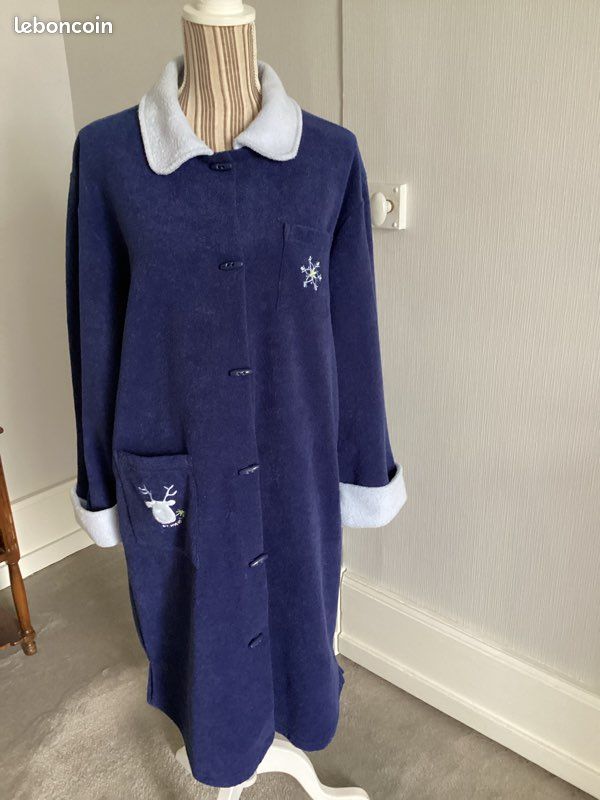 Robe de chambre / peignoir mixte chaude bleu marine / bleu pâle (image 1)