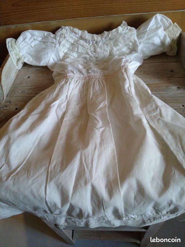 JOLIE ROBE ÉPOQUE 1930 d'hiver blanche pour grande poupée ancienne EUR
