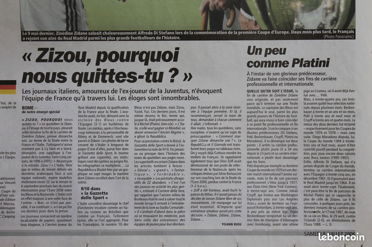 L'Equipe du 8/7/2006 - Coupe du Monde 2006 - Zizou - L'Ange Bleu - 2ème Finale - Agassi - Amélie Mauresmo - Brahim Asloum - McEwen (image 6)