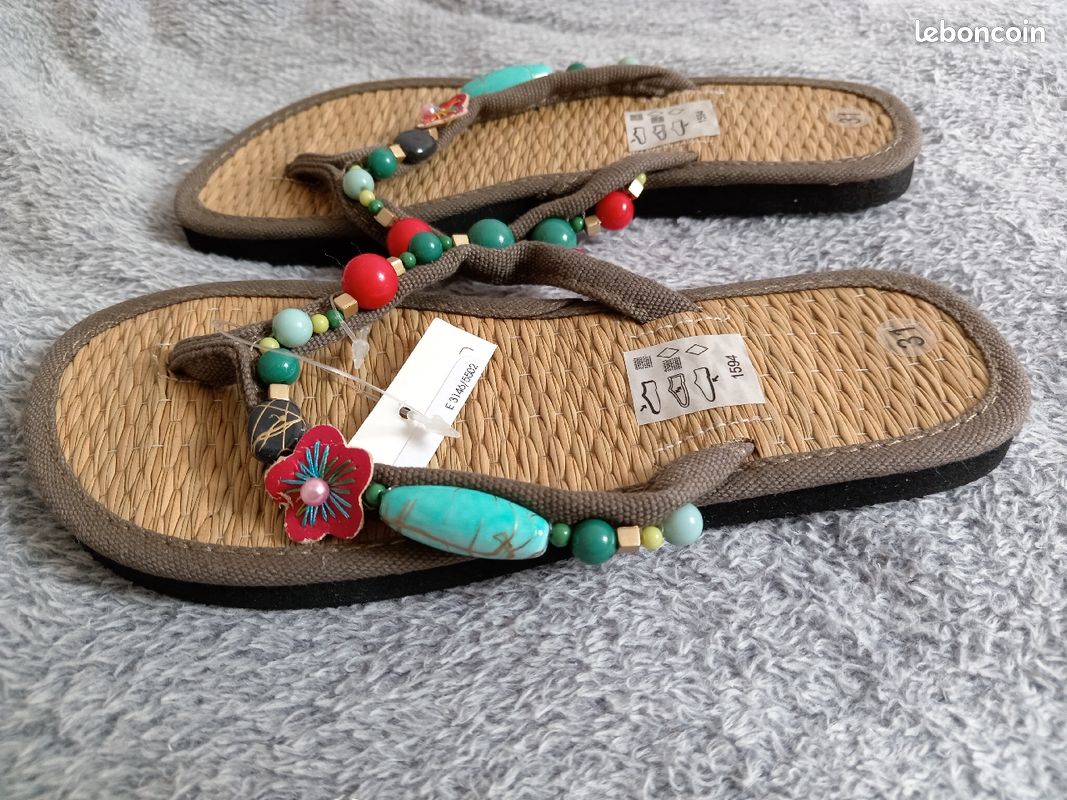 Tongs marrons perles P31 - anges78 - 8 euros (image 3)