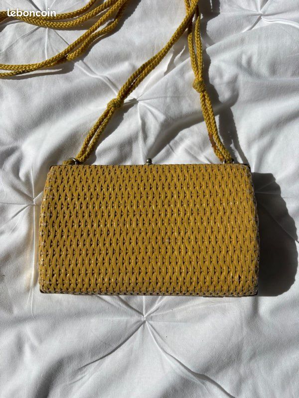Sac à main jaune vif en rotin💛vintage années 60 (image 2)