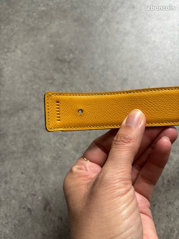 Ceinture Réversible Cuir Autruche Jaune 32mm - Sans Boucle, Fait Main, Neuf étiqueté
