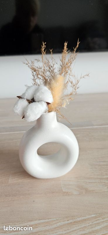 Vase Décoratif En Céramique Blanche Lywins - Forme Donut Moderne - Taille M 18x19 Cm - Pour Décoration Intérieure Vase Décoratif Matte