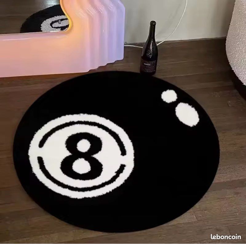 Tapis rond 8 Ball noir et blanc – Déco chambre / gaming (image 1)