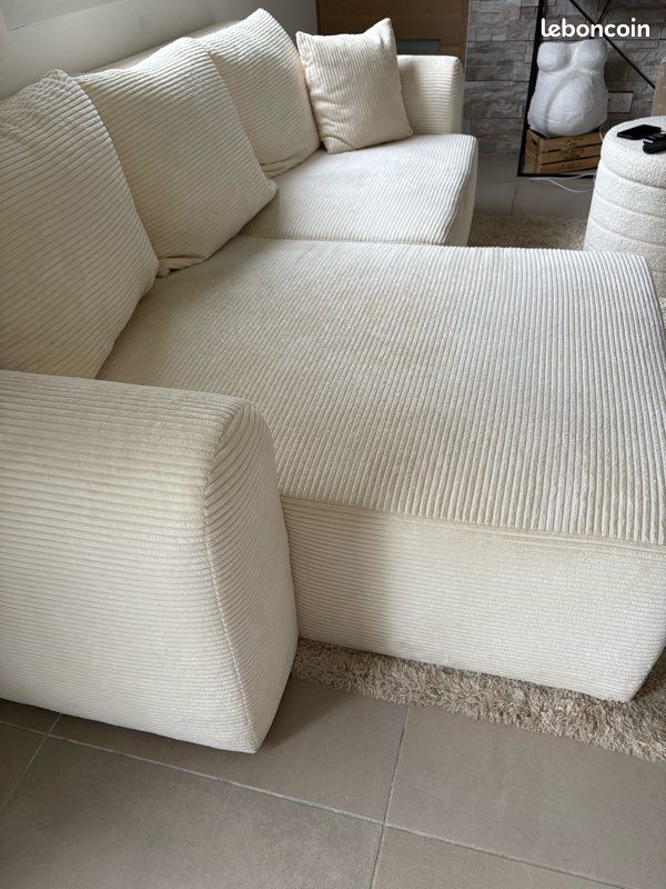 Canapé d’angle convertible beige (image 6)
