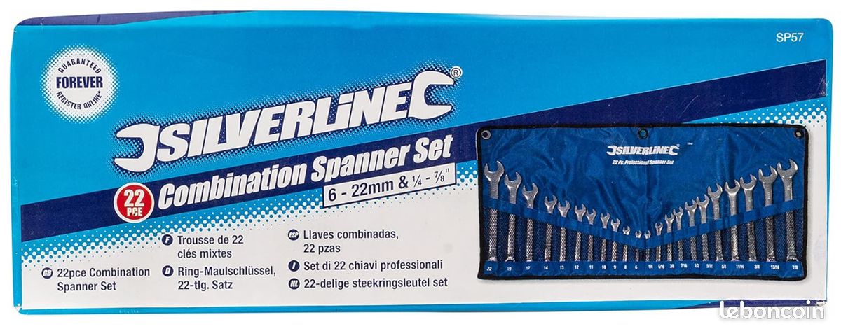 Lot de 22 clés mixte de 6 à 22mm et 1/4" à 7/8" (image 1)