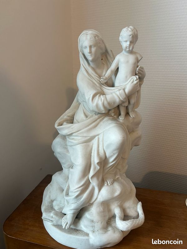 Statue en biscuit époque 19ème d’après Boizot Vierge Enfant hauteur 31,5cm (image 1)
