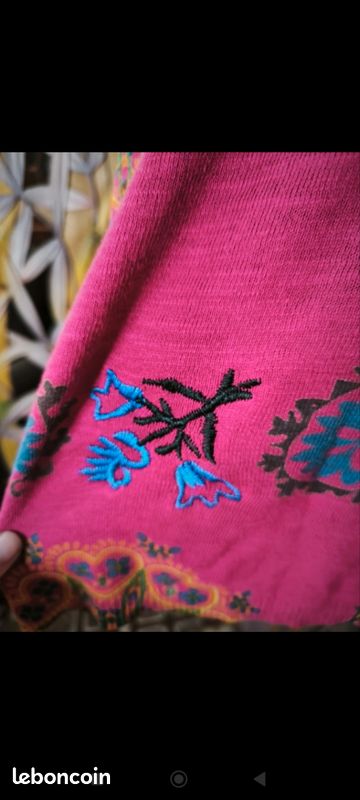 Pull Desigual Col Roulé - Motif Fleur Et Franges - Taille XL Femme - Neuf Sans étiquette