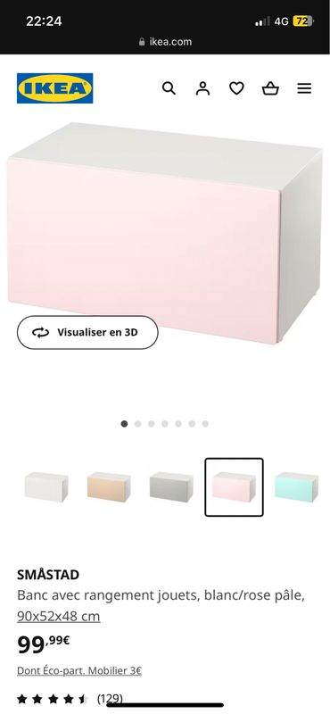 SMÅSTAD Banc avec rangement jouets, blanc/rose pâle, 90x52x48 cm - IKEA