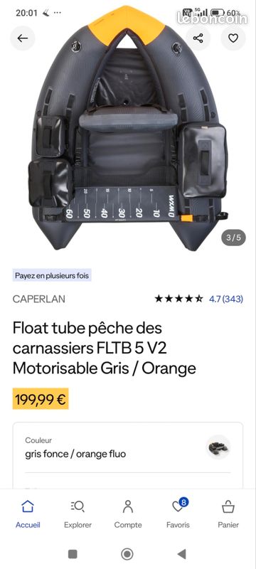 Float tube pêche
carnassiers FLTB 5 V2
Motorisable Gris / Orange (image 4)