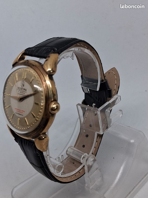 Montre Automatique Mortima Jeweled - Boîtier Doré, Bracelet Cuir - En état De Marche (occasion)