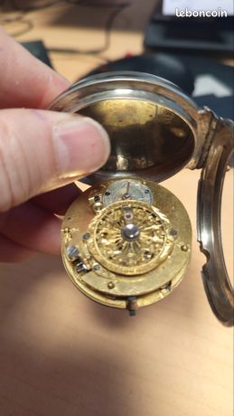 Ancienne Montre Gousset à Coq et Chatelaine en Or 18K. Angle