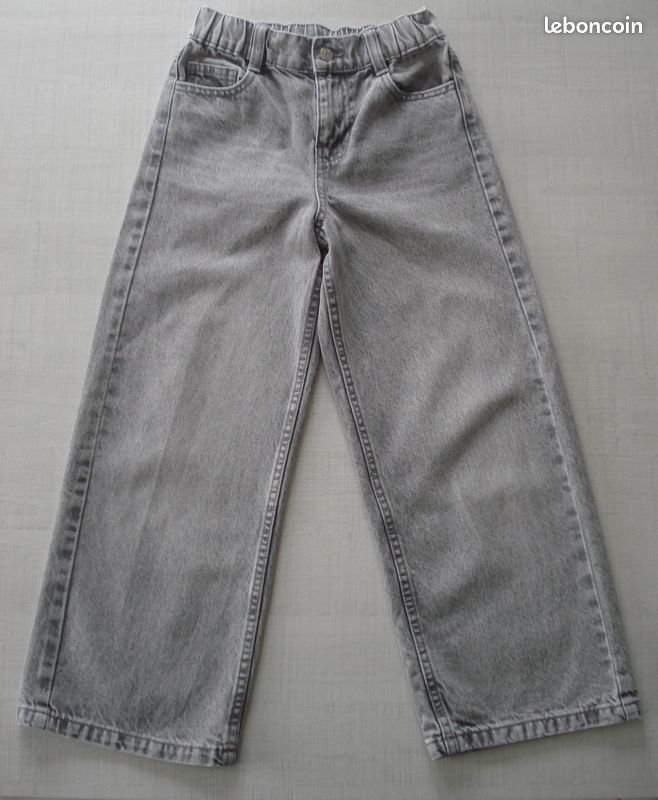 Pantalon Legging Jean Noir à Motifs Fleuris Gris - Taille Extensible 38/40 - Fashion Studio