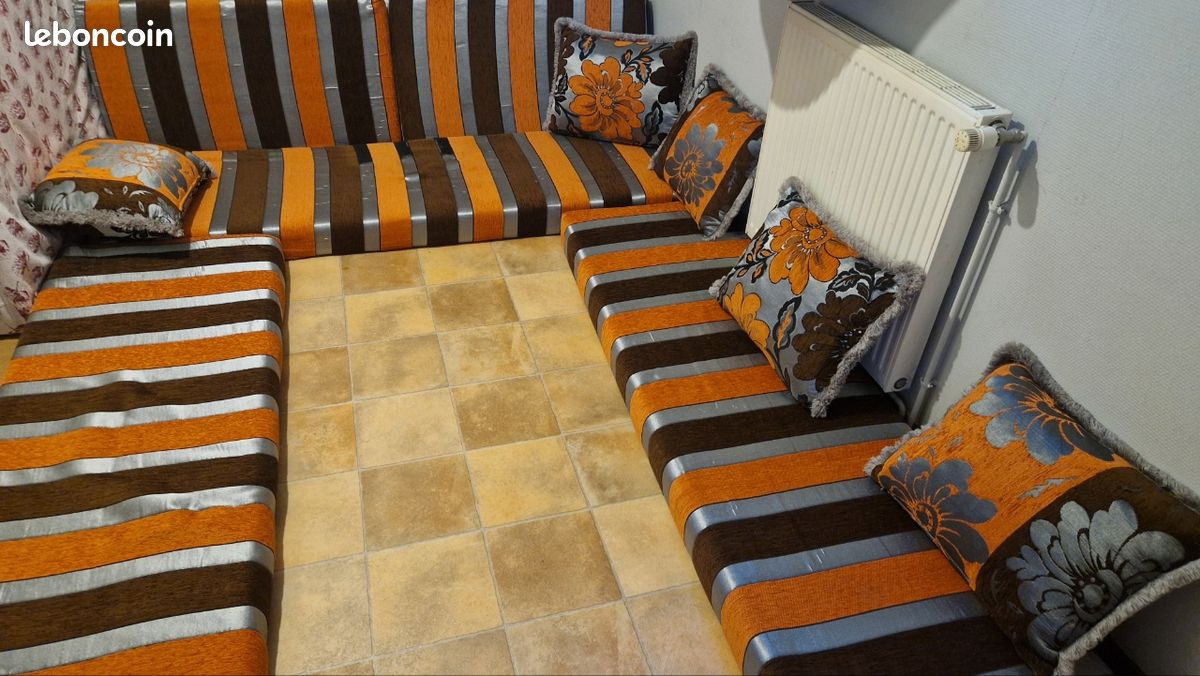 Coussins De Sol Marocains - Lot De 8 Pièces (2 Sièges + 2 Dossiers + 4 Sacs) - Neuf