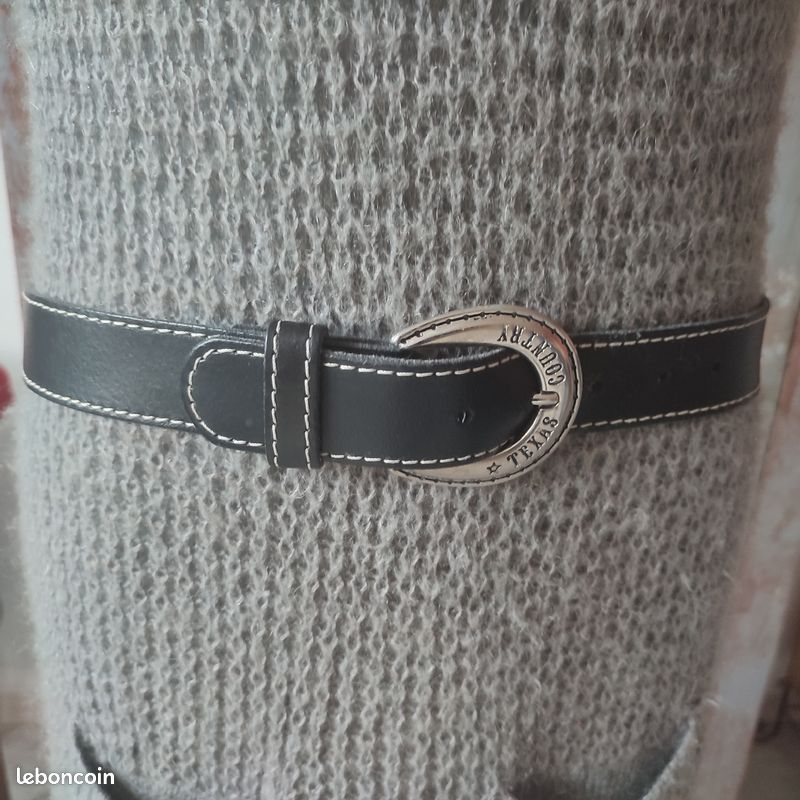 Ceinturon cuir noir T 80 Texas Country ceinture homme femme (image 1)