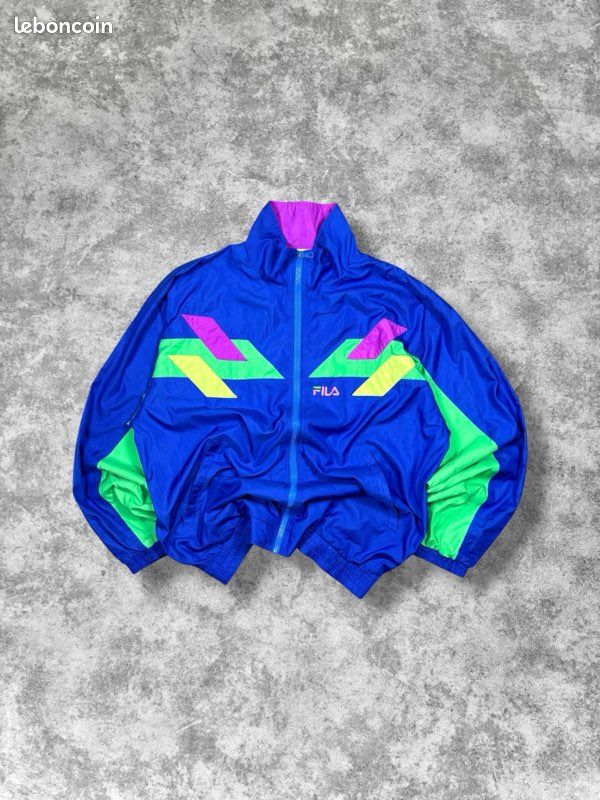 Veste Fila vintage 80s bleu coupe large logo brodé - XL (image 1)