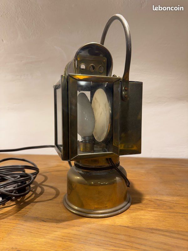 Ancienne lanterne de train électrifiée en laiton lampe vintage décoration industrielle (image 2)