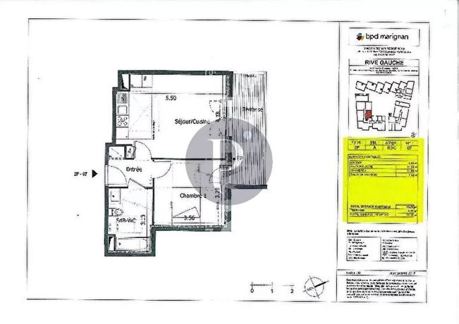 Appartement a louer  - 2 pièce(s) - 43.55 m2 - Surfyn