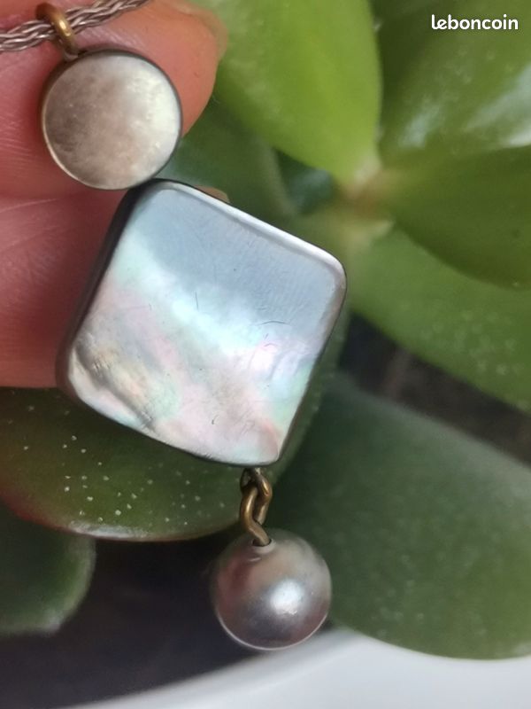 Collier ras de cou en argent 925 pendantif nacre et perle (image 7)