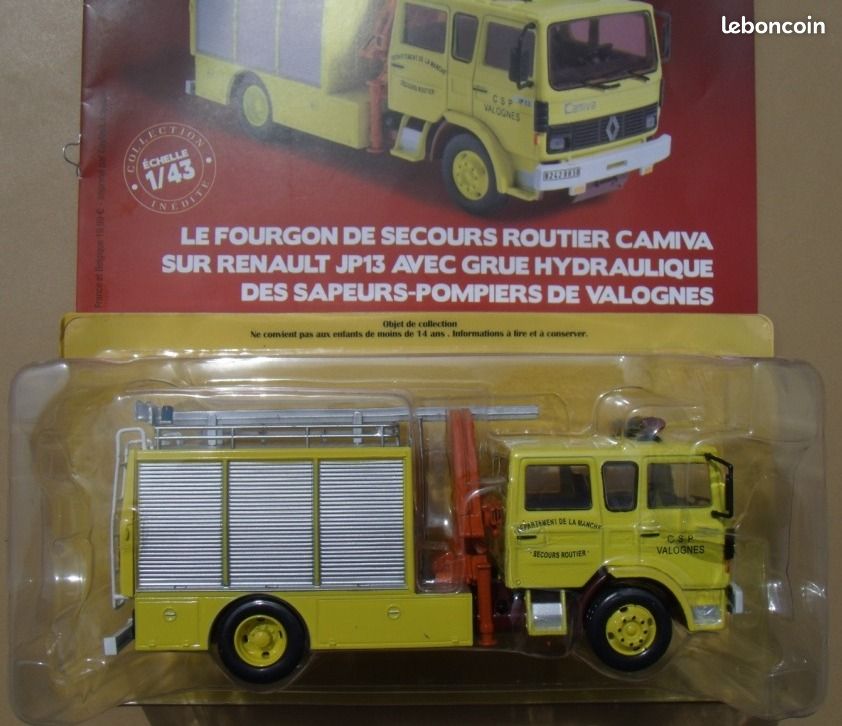 Miniature Ixo 1/43 - Camion De Pompiers Camiva Renault JP13 Grue Hydraulique (Occasion, Sans Boîte)