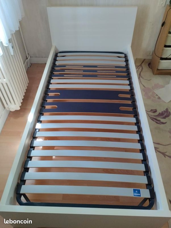 Lit 90x190 blanc+matelas+sommier (image 2)