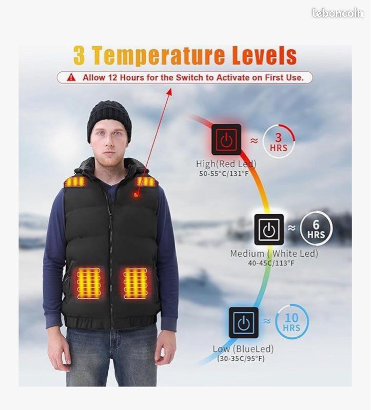 Gilet Chauffant Pour Homme Et Femme Avec Batterie Externe Taille L - Vêtements