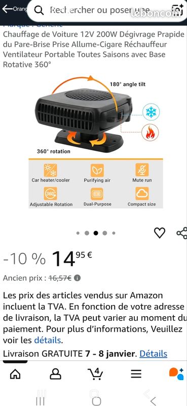 Ventilateur De Chauffage Portable Pour Voiture, 200W 12 V, Chauffage Rapide, Désembuage, Désembuage, Chauffage 2 En 1, Rotation à 360°, Se Branche Sur L' Allume-cigare Pour Tous Les Types De