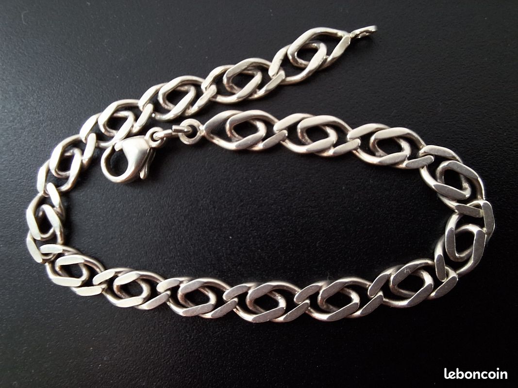 Bracelet vintage ancien en argent massif, 18 centimètres