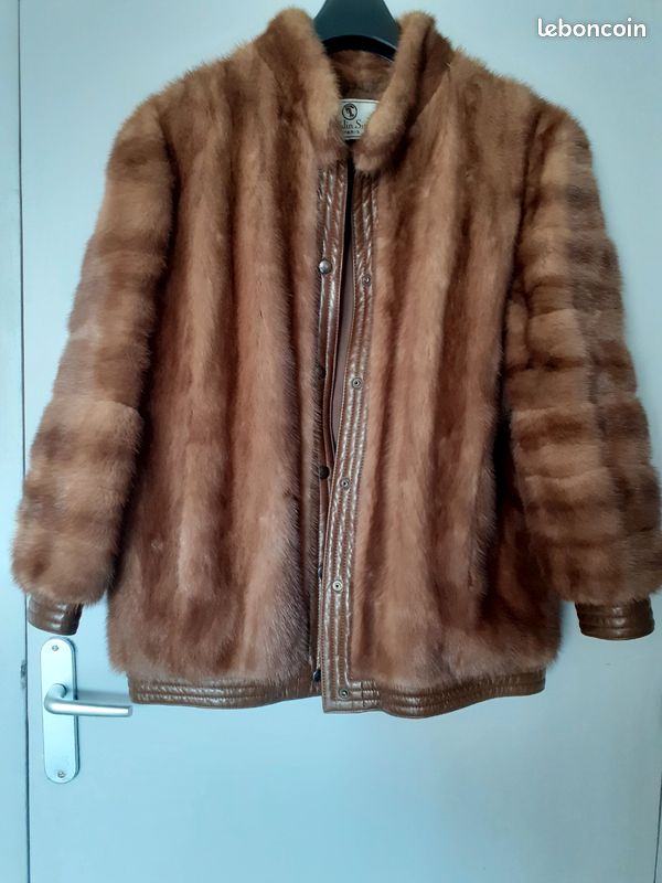 Manteau En Fourrure De Vison Véritable - Taille 44, Marron, Occasion Très Bon état