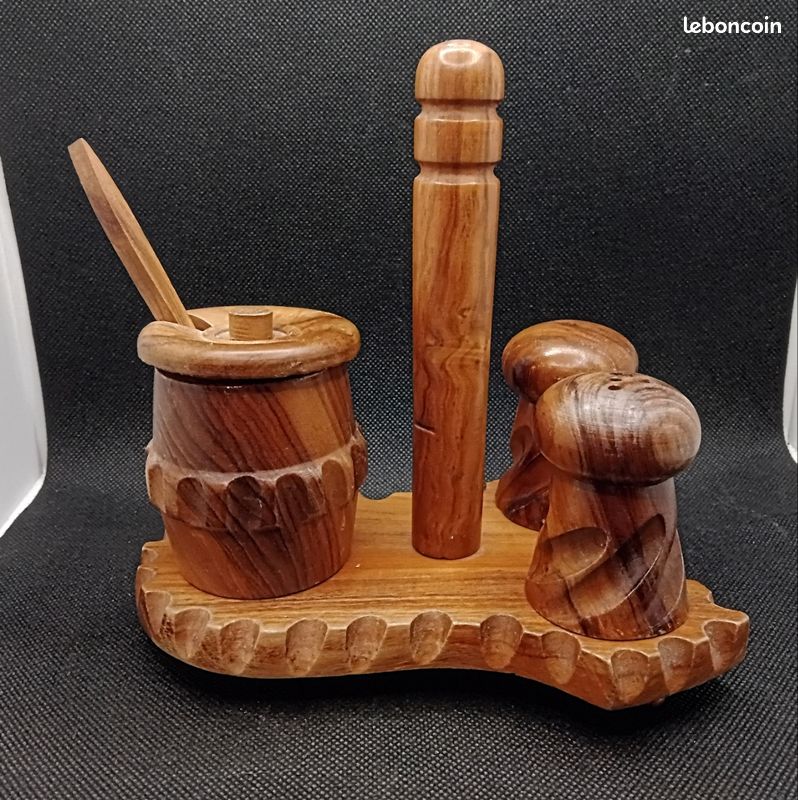 Salière et poivrière en bois d'olivier avec porte-serviettes | Ensemble de table en bois naturel - Canada