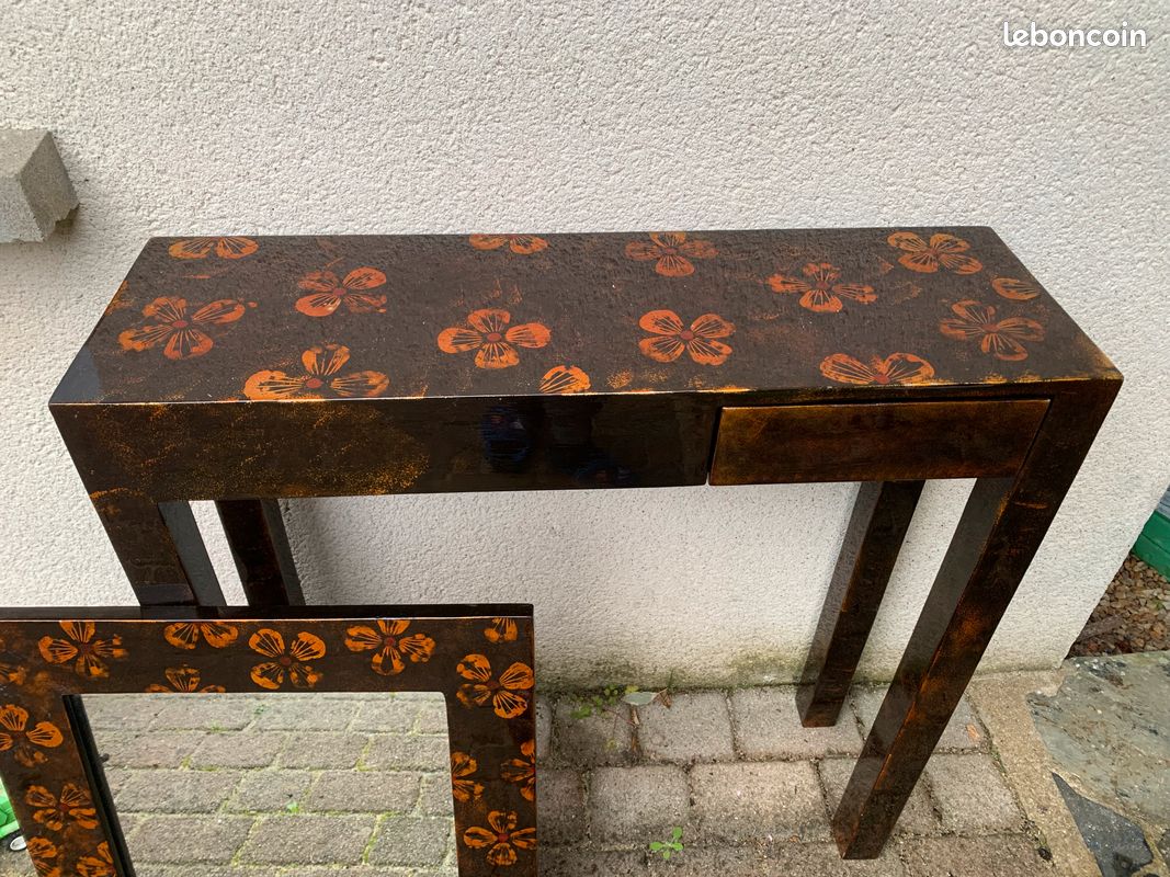 Console et miroir assortis style artisanal laqué (image 4)