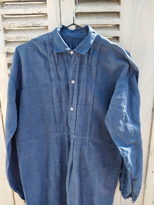 Chemise Ancienne En Lin Blanc Cassé - Boutonnage Sur Le Côté, Style Folklore Femme